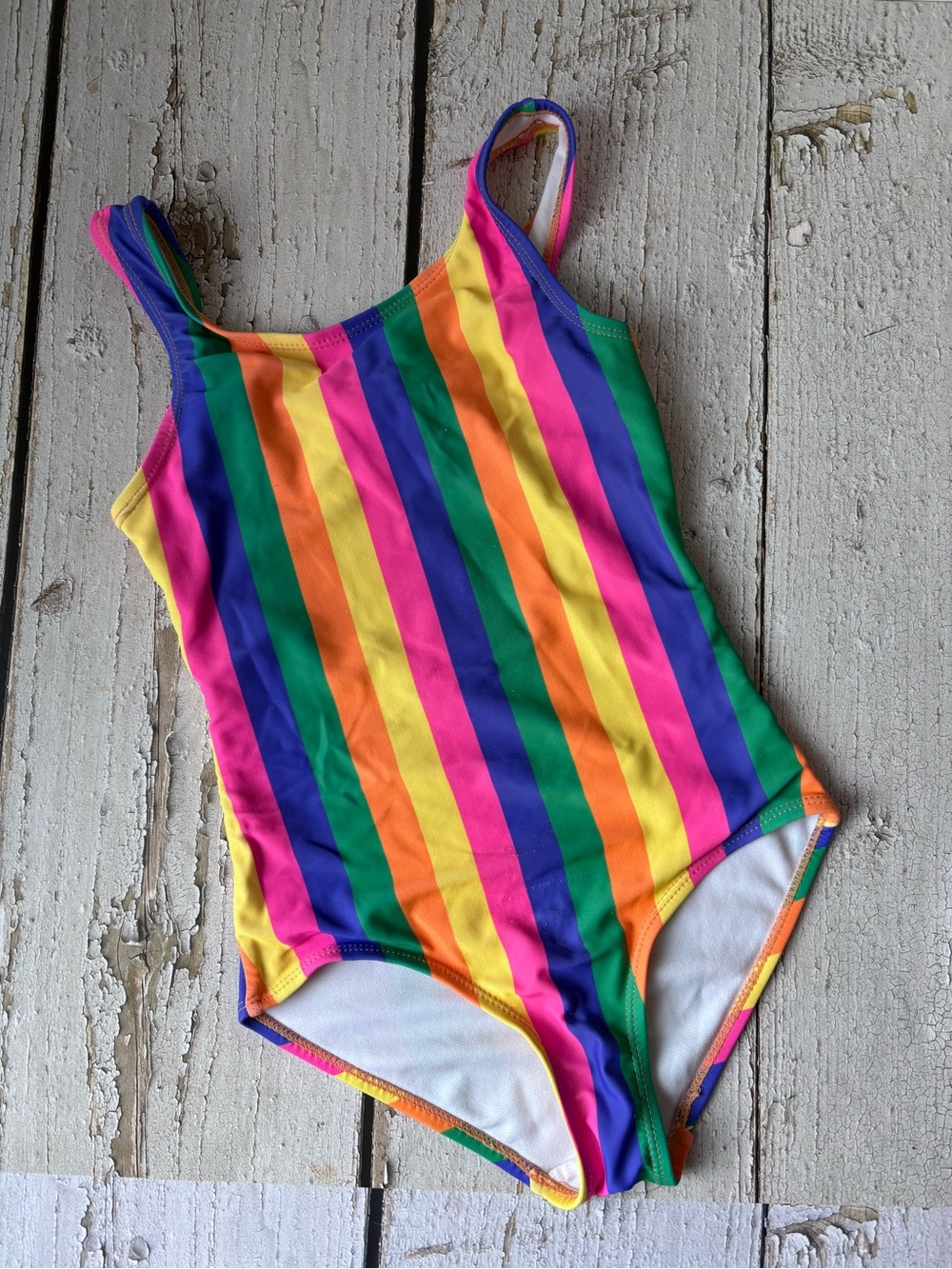 5/$25 Joe Fresh Kids Rainbow Stripe One-Piece Swimsuit with Back Bow